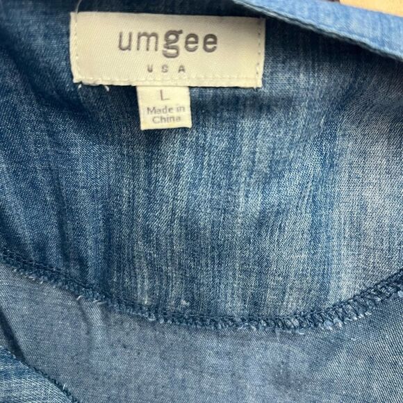 Umgee  light denim Boho tassel embroidered dress. Size L. Super soft. Casual - Picture 3 of 8